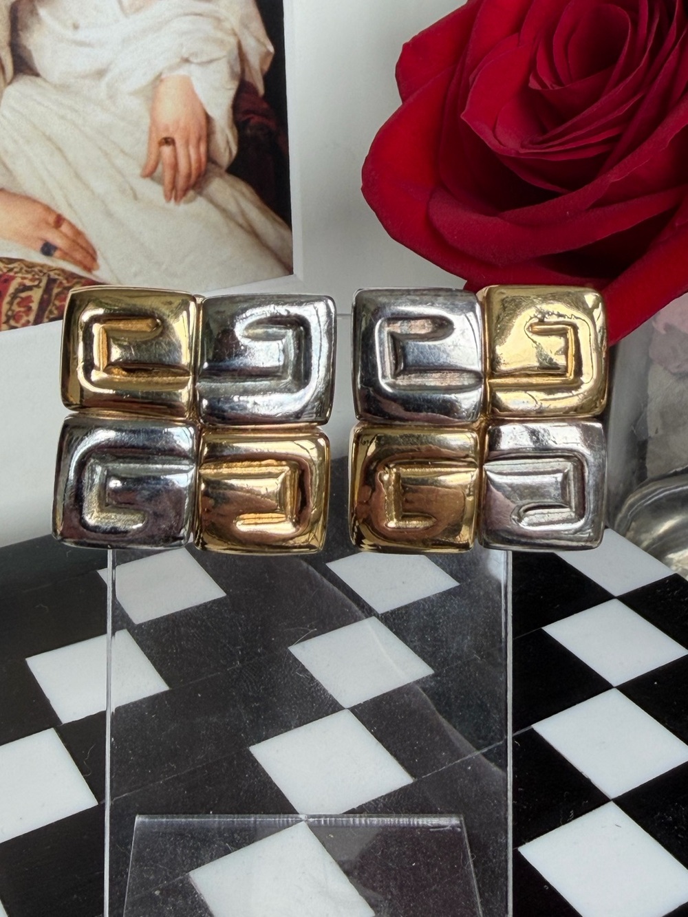 GIVENCHY Vintage Large Two-Tone Logo statement earrings